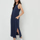 Women's Navy Sleeveless Jersey Midi Dress with Pockets
