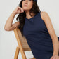 Women's Navy Sleeveless Jersey Midi Dress with Pockets