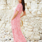 Women's Red Floral Ruched Waist Jersey Midi Dress with Pockets