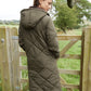 Women's Khaki Diamond Quilted Heritage Longline Barn Jacket with Removable Hood