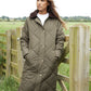 Women's Khaki Diamond Quilted Heritage Longline Barn Jacket with Removable Hood