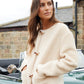 Women's Beige Fleece Borg Toggle Jacket