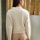 Women's Beige Cable Knit Zip-Up Bomber Jacket
