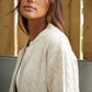 Women's Beige Cable Knit Zip-Up Bomber Jacket