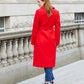 Women's Red Collared Belted Formal Coat