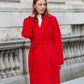 Women's Red Collared Belted Formal Coat